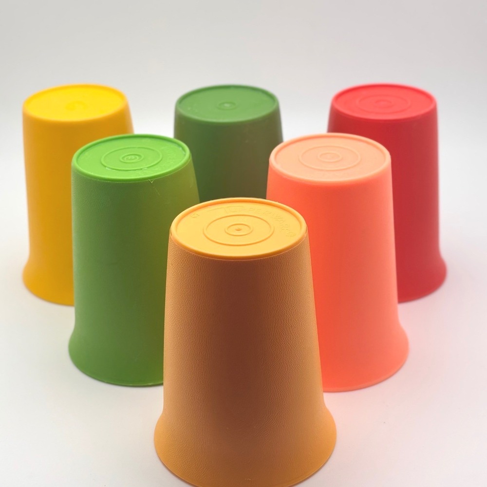 Vintage Tupperware Bell Tumblers Set of 6 Colorful Stackable Plastic Cups Retro